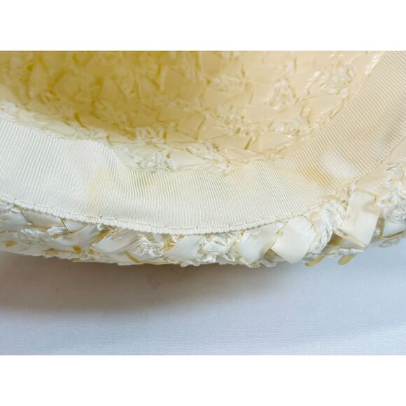 Vintage Nita of Dallas Ivory Pillbox Hat Ribbon Woven Straw - Picture 5 of 8